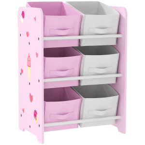 AIYAPLAY Estante para Brinquedos com 6 Caixas de Tecido não Tecido Amovíveis Organizador de Brinquedos para 43x30x60 cm Rosa
