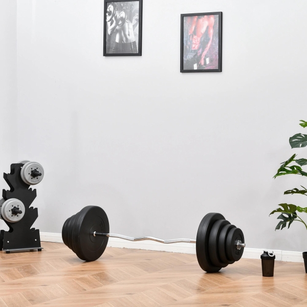 HOMCOM Barra de Pesos Curvada com 8 Discos de Peso Intercambiáveis até 70kg de Aço para Treinamento Culturismo em Academia Casa 140x38,5x38,5cm Preto - Image 7