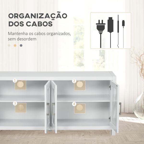 HOMCOM Móvel de TV para Televisores de até 58" com 4 Portas de Vidro Temperado e Prateleiras Ajustáveis 130x35x60 cm Branco - Image 6
