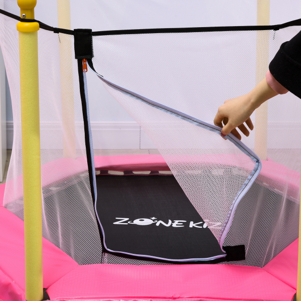 ZONEKIZ Trampolim para Crianças 95x85 cm com Rede de Segurança trampolim Infantil para Crianças de 3-6 Anos 122x122x97 cm Rosa - Image 7