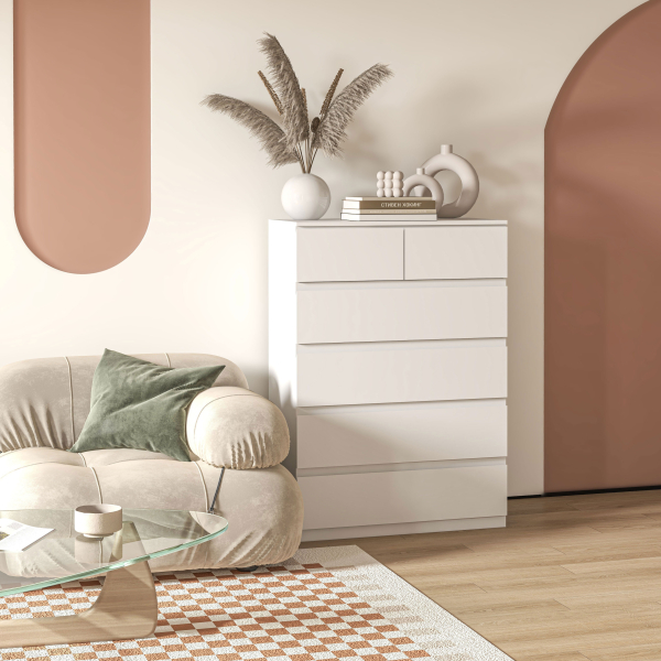 HOMCOM Cómoda Moderna com 6 Gavetas Cómoda de Madeira para Dormitório Entrada Sala de Estar 80x39x115cm Branco - Image 2