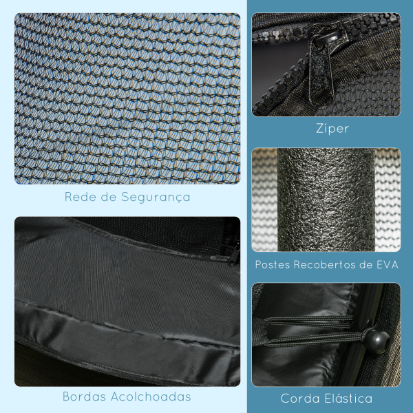 HOMCOM Trampolim para Crianças com Rede de Segurança e Estrutura de Aço para Interiores e Exteriores Carga 50kg Ø140x190 cm Preto - Image 6
