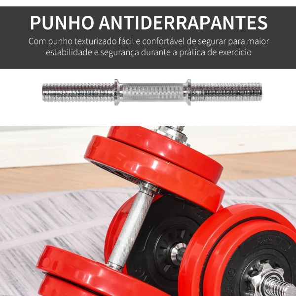 HOMCOM Conjunto de Halteres 20kg Ajustáveis 2 em 1 com 8 Discos 2 Barras e Extensor Ajustável para Treinamento de Força Levantamento de Pesos para Casa Academia Preto e Vermelho - Image 6