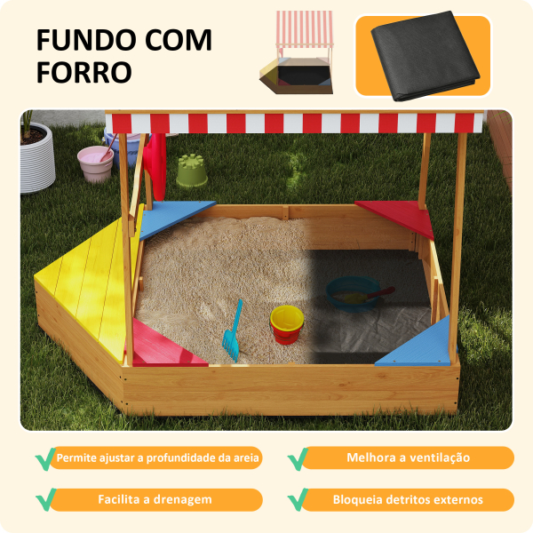 AIYAPLAY Caixa de Areia para Crianças em Forma de Barco com Toldo e Assentos Caixa de Areia para Exterior 133x101x141 cm Madeira - Image 7
