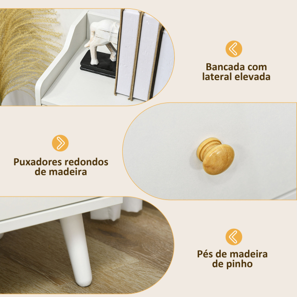 HOMCOM Aparador Sala de Estar Moderno com 2 Portas 3 Gavetas e Pés de Madeira de Pinho 90x32x80 cm Branco - Image 6