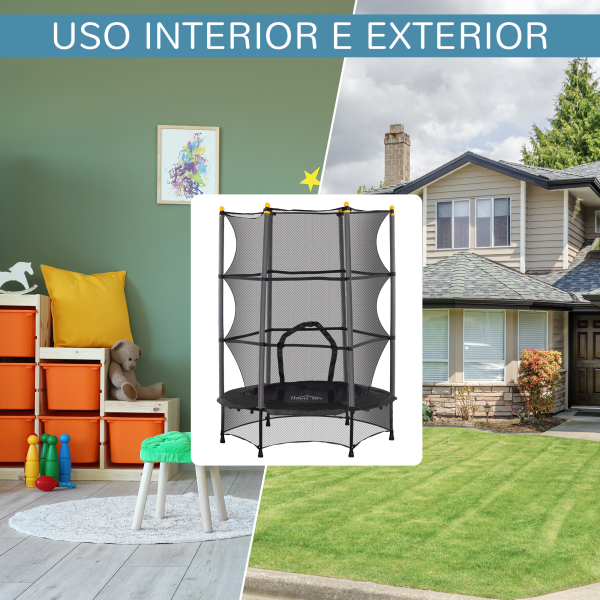 HOMCOM Trampolim para Crianças com Rede de Segurança e Estrutura de Aço para Interiores e Exteriores Carga 50kg Ø140x190 cm Preto - Image 5