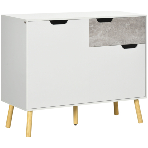 HOMCOM Aparador de Sala de Estar com 2 Portas e 1 Gaveta Aparador para Escritório Estúdio Dormitório 98x39x81,5cm Branco Cinza