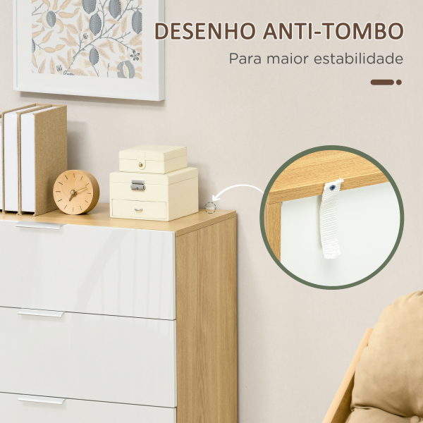 HOMCOM Cómoda com 4 Gavetas de Alto Brilho Cómoda de Madeira de Estilo Moderno 70x35x92 cm Branco e Madeira - Image 6