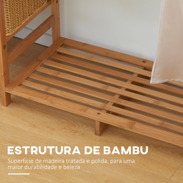 HOMCOM Suporte para Cabides de Bambu com Prateleira de Armazenamento de 6 Níveis e Vara Supensa 90x30x145 cm Madeira - Image 5