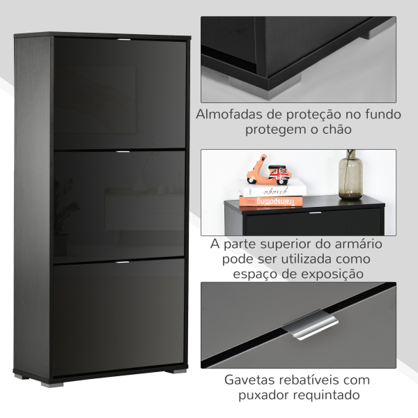 HOMCOM Armário de Sapatos Moderno Sapateira para Corredor Entrada com 6 Prateleiras de Armazenamento Espaço de Exibição 60x26x124cm Preto - Image 7