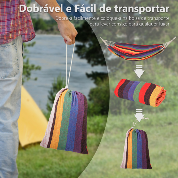 Outsunny Rede Suspensa de Algodão 290x150 cm Carga 150 kg Portátil Individual com Bolsa de Transporte Multicolor - Image 6