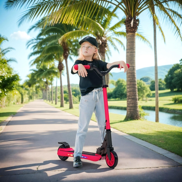 SPORTNOW Trotinete Elétrica Dobrável para Crianças 120 W Autonomia 6 km e Máximo 10 km/h com Travão Luzes LED 74x52x83-87 cm Vermelho - Image 2