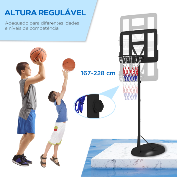 SPORTNOW Tabela de Basquetebol com Altura Ajustável 216-277 cm Aro de Basquetebol para Exterior com Rodas e Base Recarregável Preto - Image 5
