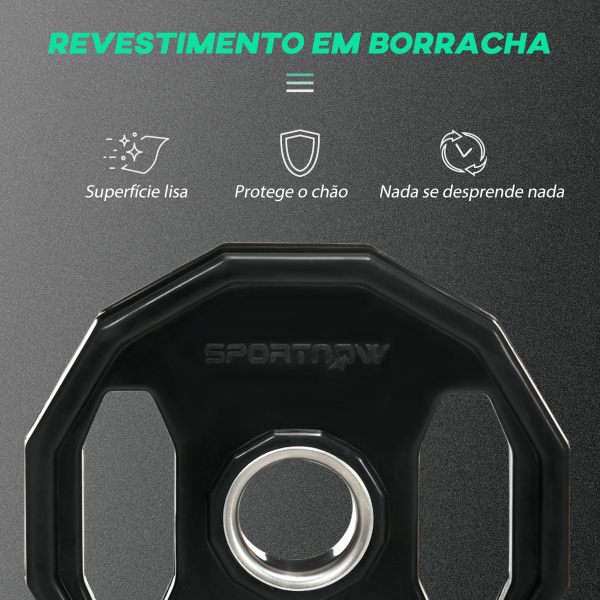 SPORTNOW Conjunto de 2 Discos de Pesos Olimpicos 10kg Ferro Fundido Placas de Peso com Orifício de 5cm Ø32x4 cm Preto - Image 7