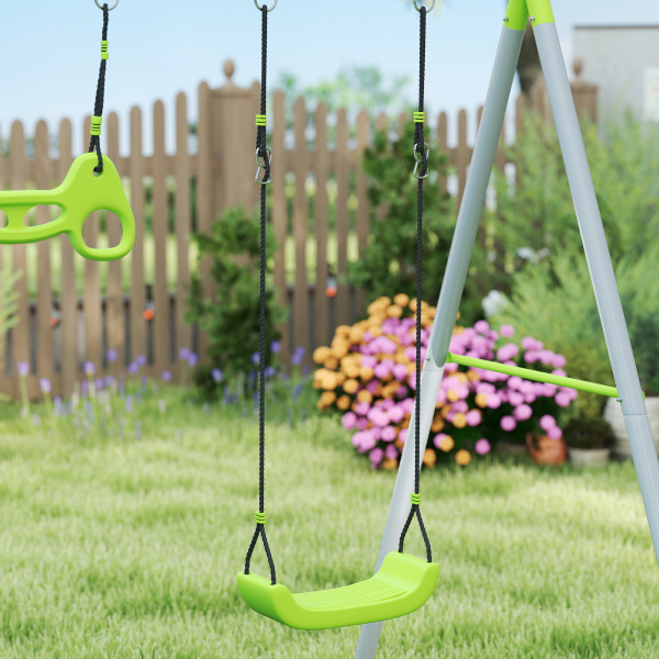 AIYAPLAY Baloiço para Crianças 3 em 1 Baloiço para Jardim Exterior com Baloiço Anéis de Ginástica e Tenda 283x180x182 cm Verde - Image 9