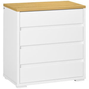 HOMCOM Cómoda Moderna com 4 Gavetas de Madeira para Dormitório Carga Máxima 40 kg 70x37x75 cm Branco e Madeira