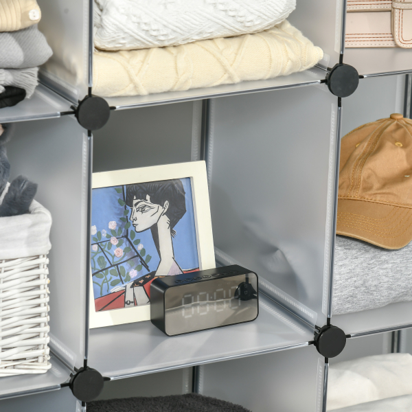 HOMCOM Armário Modular de Plástico Organizador de Sapatos com 16 Cubos de 30x30x30cm para Entrada Corredor 125x32x125 cm Transparente - Image 8