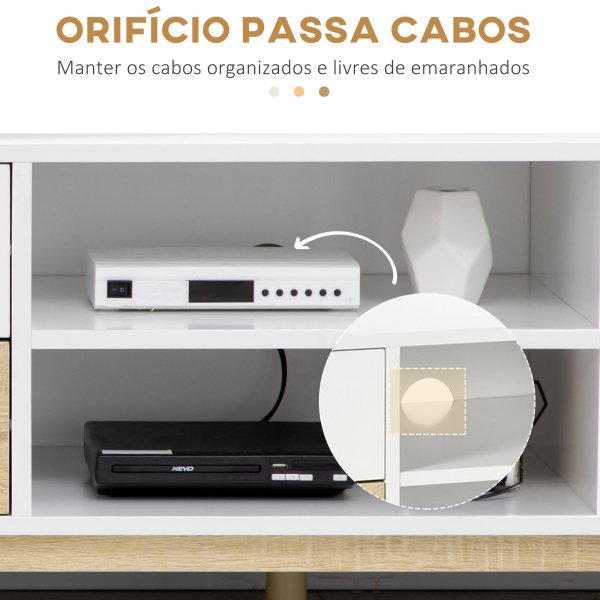 HOMCOM Móvel de TV para Televisores de até 55" com Prateleiras de Armazenamento e 4 Gavetas 120x40x44,5cm Branco e Carvalho - Image 5