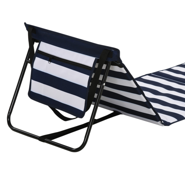 Outsunny Conjunto de 2 Esteiras de Praia Dobrável Esteiras Acolchoadas com Encosto Reclinável  142x51x40 cm Branco e Azul - Image 7