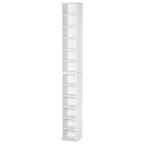 HOMCOM Estante para CD ou DVD com 12 Compartimentos para 204 CDs e Prateleira Ajustável 2 Unidades 21x22,5x88,5cm Branco