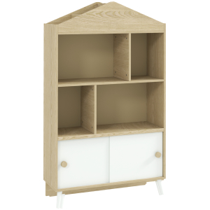 AIYAPLAY Estante Infantil com 4 Compartimentos Estante de Livros para Crianças com Prateleiras Abertas e Armário 80x30x140,5 cm Branco e Madeira