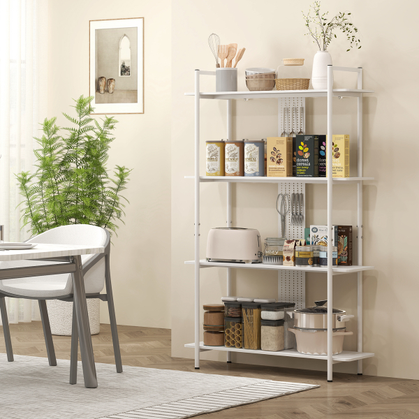 HOMCOM Estante de 4 Níveis Estante para Livros com Painel Perfurado e Estrutura Metálica 100x35x160,5 cm Branco - Image 8