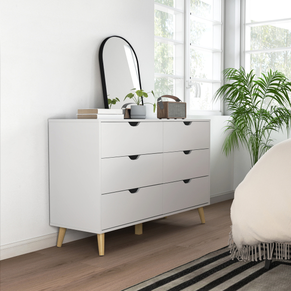 HOMCOM Cómoda com 6 Gavetas e Pés Elevados Cómoda para Dormitório Estilo Moderno Anti-Tombo 120x40x76 cm Branco - Image 7