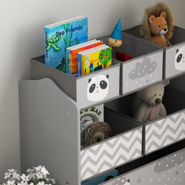 ZONEKIZ Estante para Brinquedos com 6 Caixas de Tecido não Tecido Amovíveis Organizador de Brinquedos 63x30x66 cm Cinza - Image 8