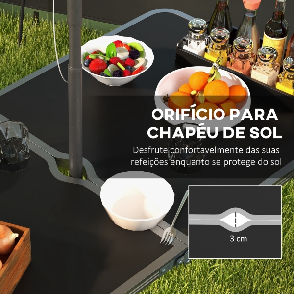 Outsunny Conjunto de Campismo de 5 Peças Mesa Dobrável com Assentos Inclui 1 Mesa Ajustável em Altura com Orifício e 4 Assentos Preto - Image 6