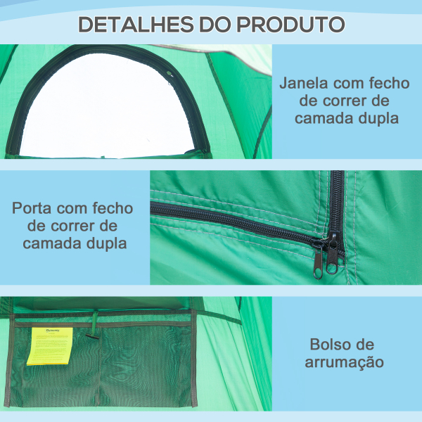 Outsunny Tenda de Duche Portátil Tenda de Privacidade Emergente 122x122x213 cm UPF30+ Trocador para Campismo Sanita Verde - Image 5