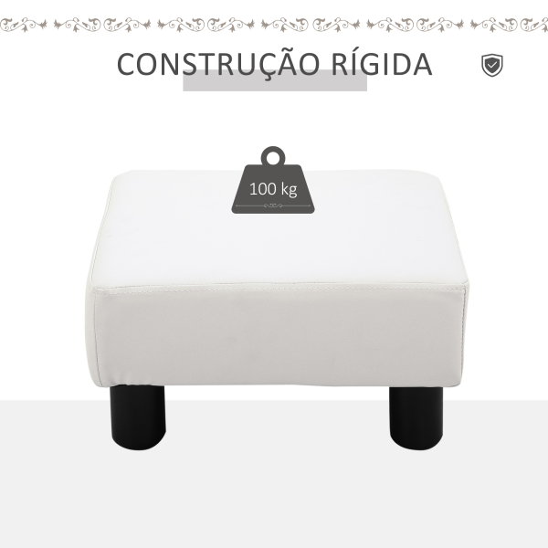 HOMCOM Apoio para os Pés Octomano Banco Pequeno Estofado em Pele Sintética com Assento Acolchoado e Pés de Plástico 40x30x24 cm Branco - Image 5