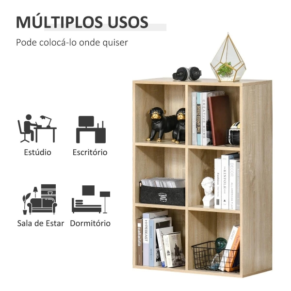 HOMCOM Estante para Livros Estante de Madeira de 3 Níveis com 6 Compartimentos de Armazenamento65,5x30x97,5cm Carvalho - Image 6