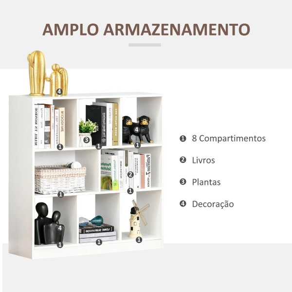 HOMCOM Estante para Livros com 8 Compartimentos Estante de Exposição Estilo Moderno para Sala de Estar Dormitório Escritório 97,5x30x100cm Branco - Image 6