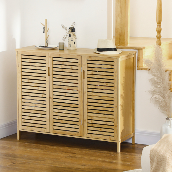 HOMCOM Sapateira de Entrada com 3 Portas de Persiana Prateleiras Ajustáveis para 16 Pares de Sapatos 100x35x80 cm Natural - Image 7