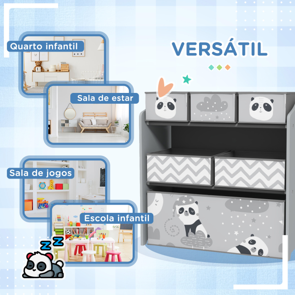 ZONEKIZ Estante para Brinquedos com 6 Caixas de Tecido não Tecido Amovíveis Organizador de Brinquedos 63x30x66 cm Cinza - Image 6