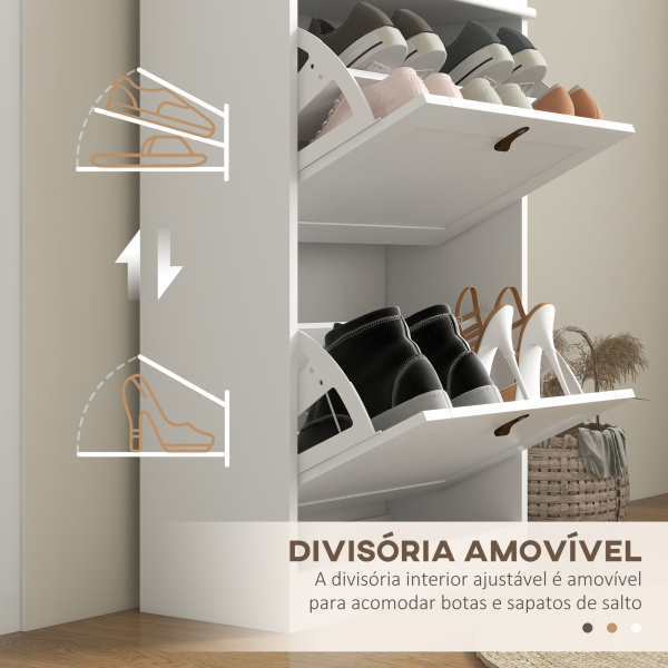 HOMCOM Móvel Sapateira Branco Sapateira Estreita com 2 Portas e Prateleira Ajustável para 10 Pares de Sapatos 54x24x82,5 cm Branco - Image 6