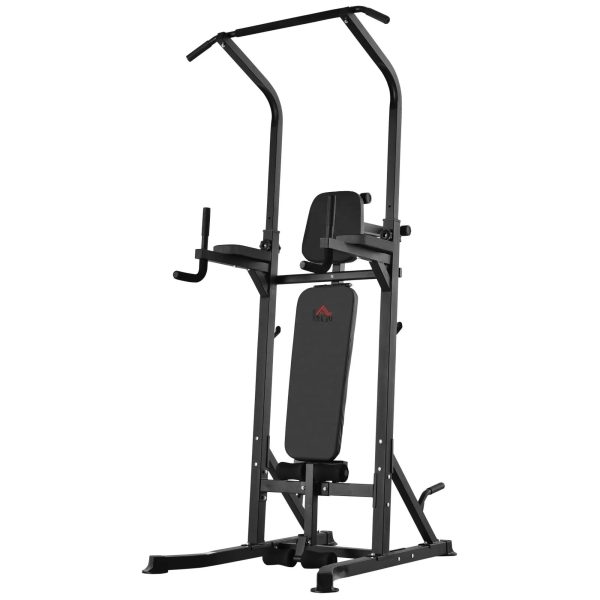 HOMCOM Estação de Musculação Torre de Treinamento Altura Ajustável com Barra de Flexões e Banco Dobrável para Fitness em Casa Academia Carga 150kg 99x178x230cm Preto - Image 9