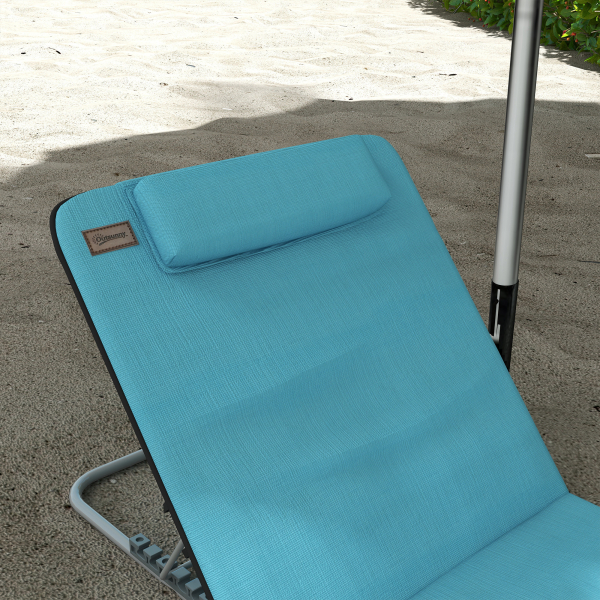 Outsunny Conjunto de 2 Esteiras de Praia com Encosto Reclinável em 5 Níveis Bolsa de Transporte e Apoio de Cabeça 48x134x33-43 cm Azul - Image 8