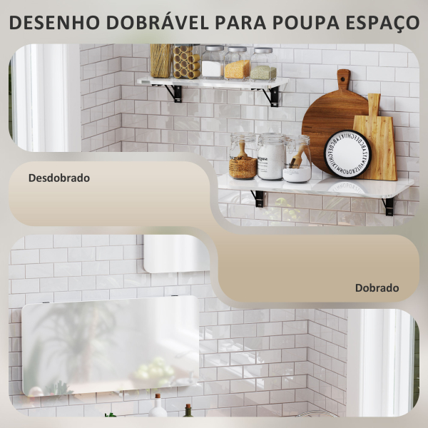 HOMCOM Conjunto de 2 Mesas Dobráveis de Parede Secretárias Flutuantes para Espaços Pequenos Mesas Rebatíveis Branco Brilhante - Image 4