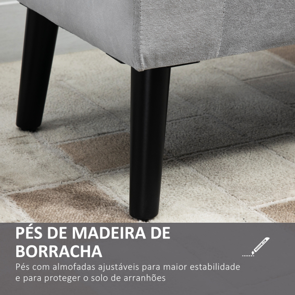 HOMCOM Banco para Pé de Cama Estofado em Veludo com Tampa Apoio para os Braços Pés de Madeira 111,5x41x65cm Cinza Claro - Image 5