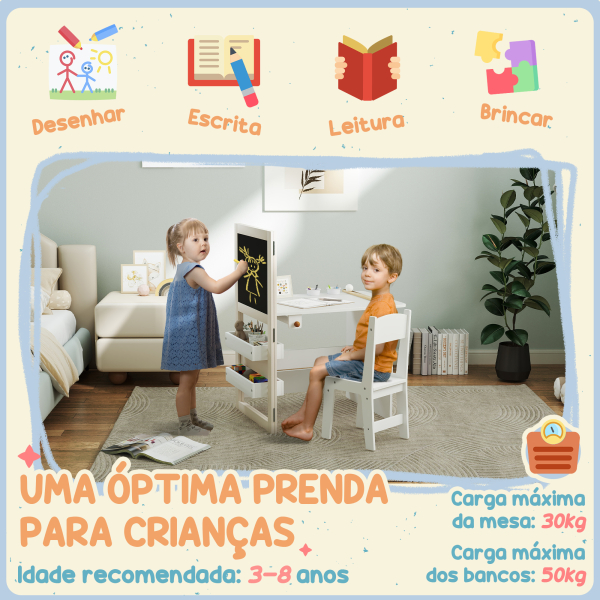 AIYAPLAY Mesa e Cadeira Infantil Mesa para Crianças com Cadeira Ardósias Dobrável Prateleiras e Rolo de Papel Branco - Image 9