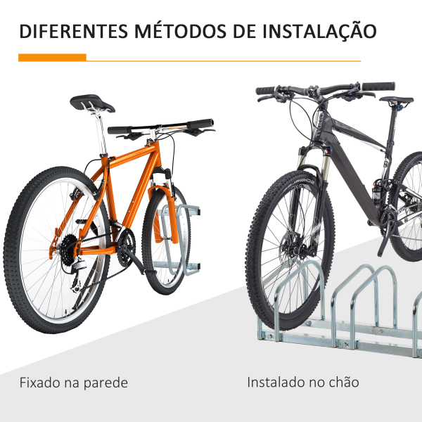 HOMCOM Estacionamento para 4 Bicicletas Suporte de Aço para Estacionar Bicicletas no Chão para Interior e Exterior 110x33x27 cm Prata - Image 8