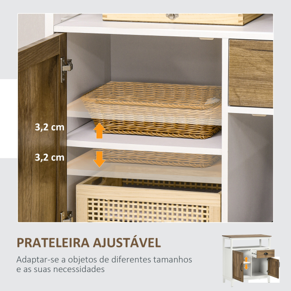 HOMCOM Aparador Sala de Estar com 2 Portas Gaveta e Prateleira Ajustável para Sala de Jantar Cozinha Dormitório 76,6x35x81,5 cm Branco e Madeira Envelhecida - Image 6