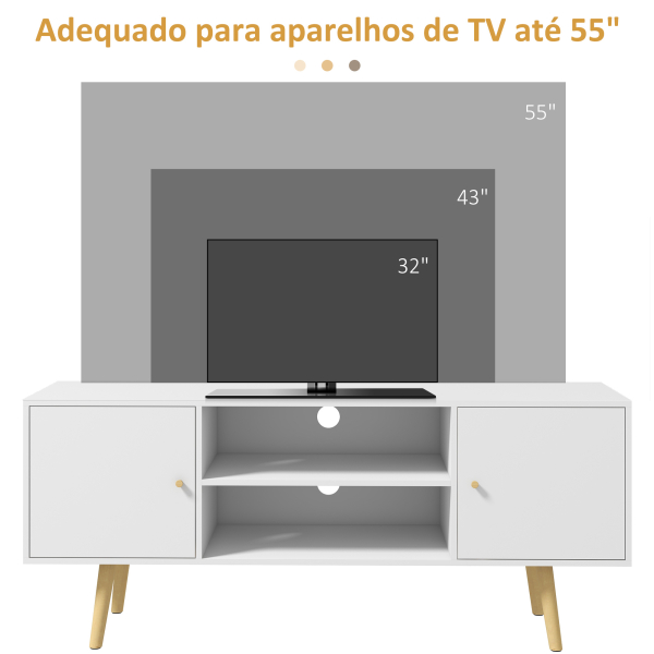 HOMCOM Móvel de TV para Televisores de até 55 Polegadas com 2 Portas 2 Prateleiras de Armazenamento 120x34x50cm Branco - Image 7