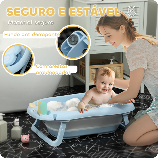AIYAPLAY Banheira Dobrável para Bebé com Suporte Banheira Recém Nascido com Orifício de Drenagem  83x48x23,5 cm Azul Claro - Image 6