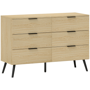 HOMCOM Cómoda com 6 Gavetas Cómoda para Dormitório Cómoda Moderna com Desenho Anti-Tombo  110x40x75 cm Carvalho