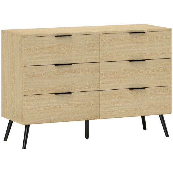 HOMCOM Cómoda com 6 Gavetas Cómoda para Dormitório Cómoda Moderna com Desenho Anti-Tombo  110x40x75 cm Carvalho