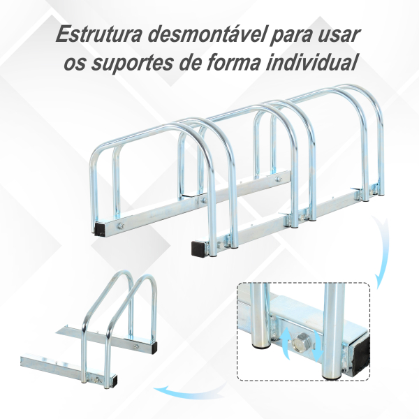 HOMCOM Estacionamento para 3 Bicicletas Suporte de Aço para Estacionar Bicicletas no Chão para Interior e Exterior 76x33x27cm Prata - Image 5