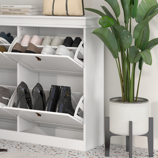 HOMCOM Móvel Sapateira Branco Sapateira Estreita com 4 Portas e Prateleira Ajustável para 20 Pares de Sapatos 105x24x82,5 cm Branco - Image 9