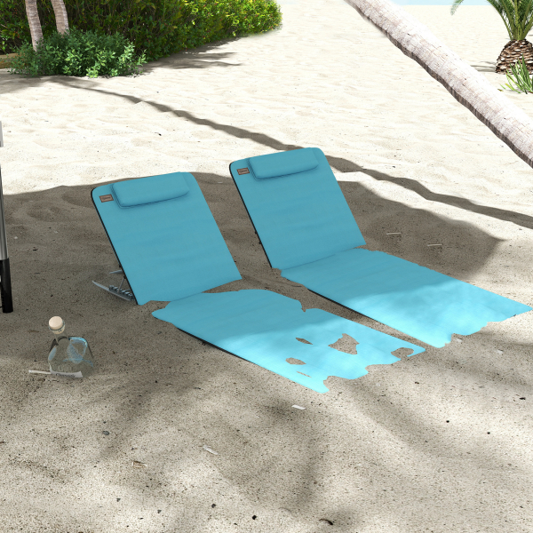 Outsunny Conjunto de 2 Esteiras de Praia com Encosto Reclinável em 5 Níveis Bolsa de Transporte e Apoio de Cabeça 48x134x33-43 cm Azul - Image 2